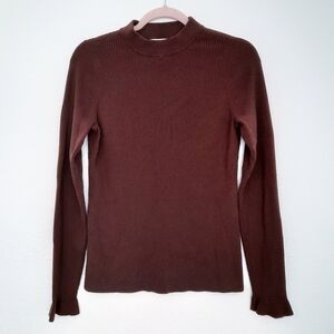 Rachel Parcell Brown Ribbed Mock Neck Sweater L